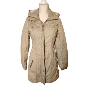 Miss Top Gun Beige Hooded Front Zipper Long Sleeve Parka‎ Jacket Small